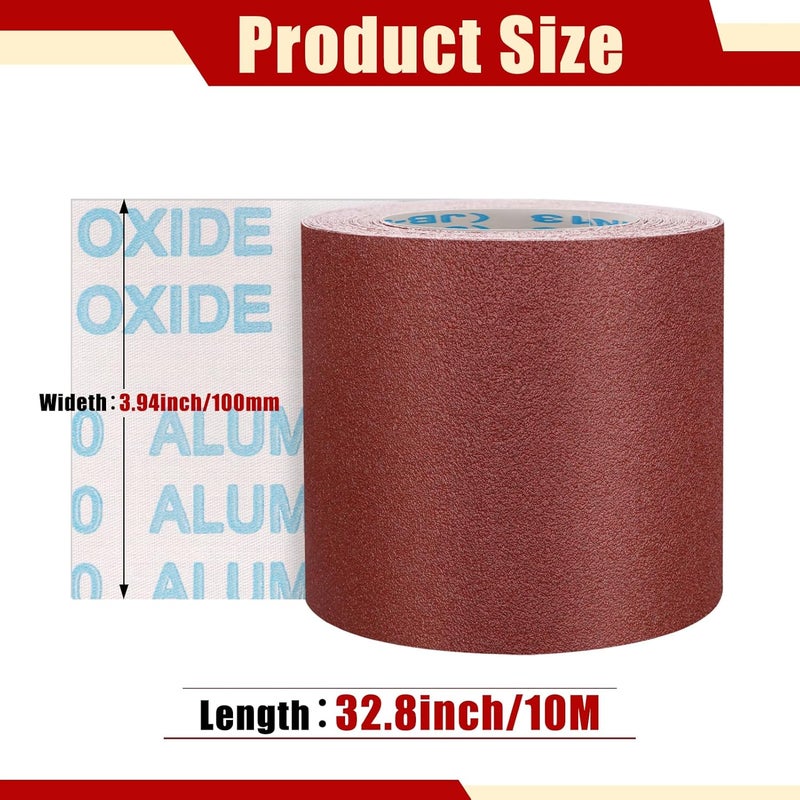 SIJDIEE 80 Grit Sandpaper roll, 4 Inch x 32.8 Feet (10 metres x 100 mm) Cut-to-length Aluminum Oxide Emery Cloth Sand Paper Roll, Wet Dry Sandpaper for Drum Sanders, Metal Wood Furniture Polishing Car Sanding - Image 2